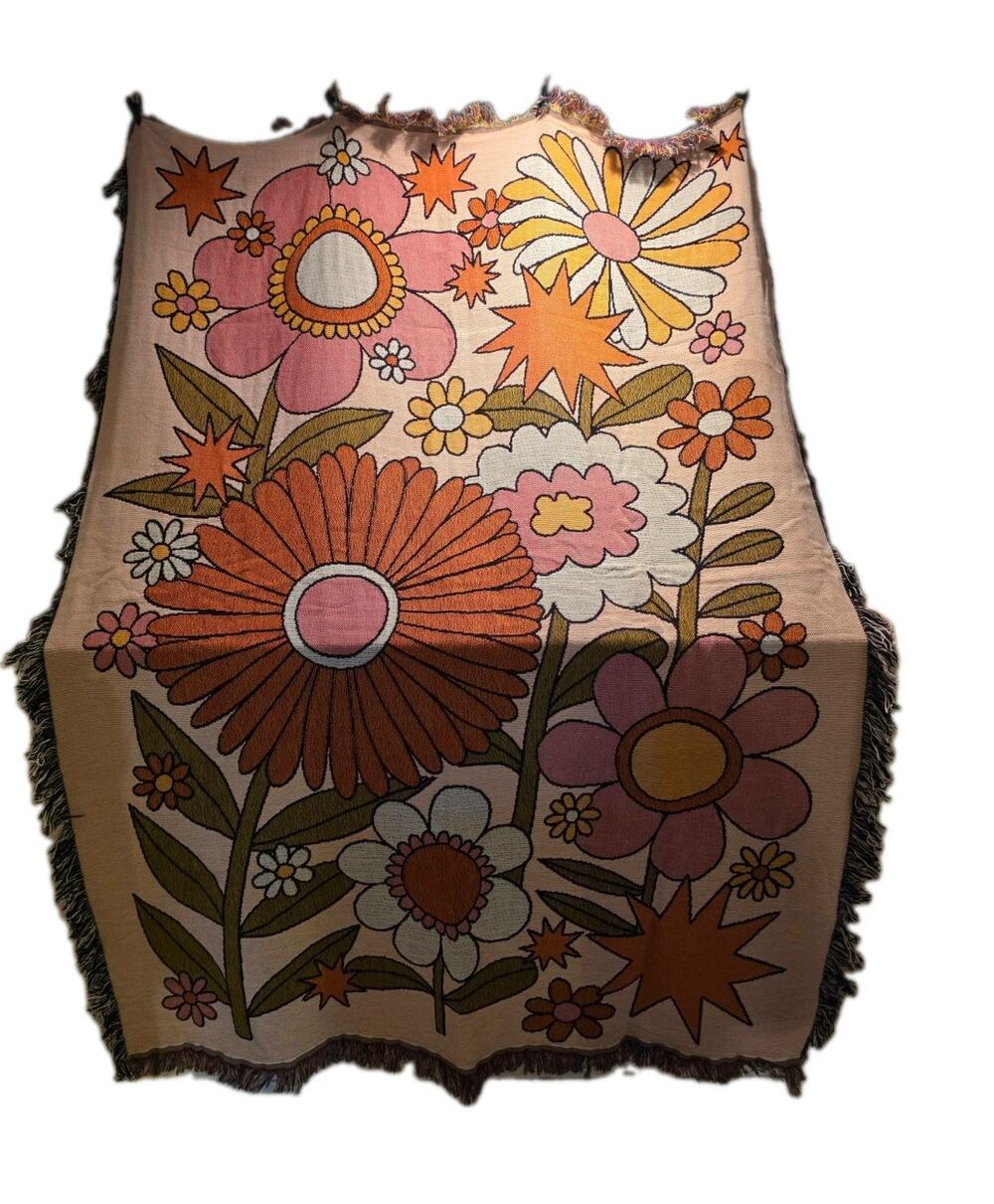 Urban Outfitters Valley Cruise Press 70's Bloom Woven Tapestry Throw Blanket